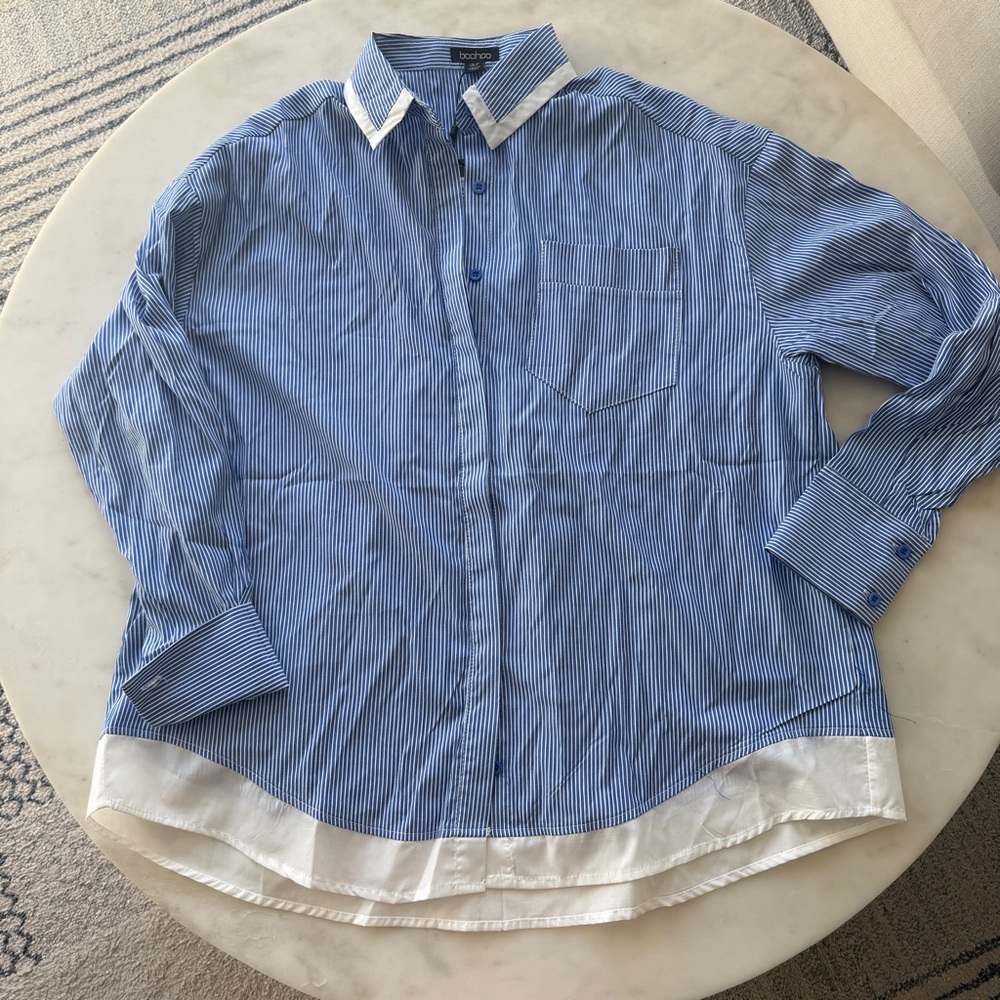 NWT - Boohoo Blue Layered Button Down